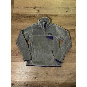Patagonia Jacket Women Small Gray Purple Retool Snap T Pullover Fleece Sweater
